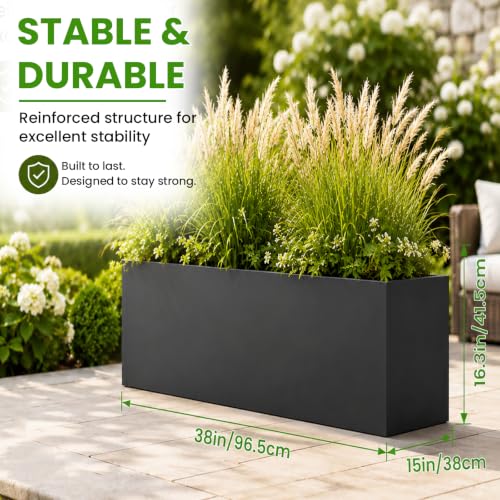 38 Inch Rectangular Outdoor Planter Box, Heavy Duty Galvanized Steel - size: 38 inch