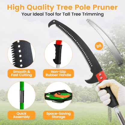 27ft Manual Pole Saw, Extendable Pole Tree Pruner with Sharp Blade and Scissors, Lightweight 8 Fiberglass Handle Pole, High Branch Trimming Tool for Garden Palm Shrub Fruit Tree Pruning - size: 27FT