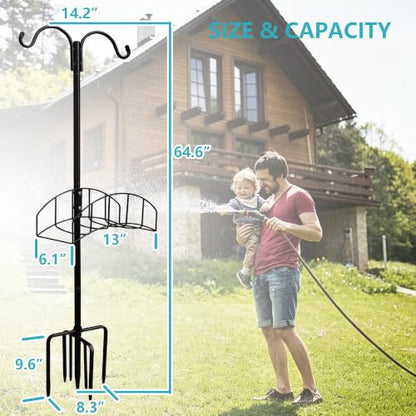Garden Hose Holder 2 Pack with 7 Prong Base and Dual Shepherd Hooks - size: 2Pack-64IN