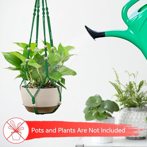 USLAI Macrame Plant Hanger, for Up to 15 Inch Pots, 35+49 Inch, Green - color: 35+49 Inch - Green