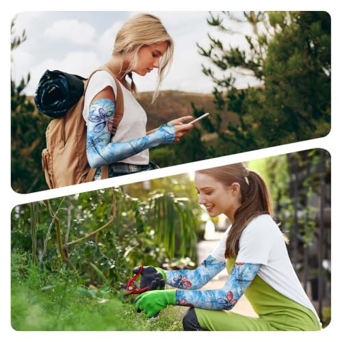 YPHCDO Gardening Sleeves for Women Sun Protection Cooling Arm Sleeves - color: Blue Dragonfly