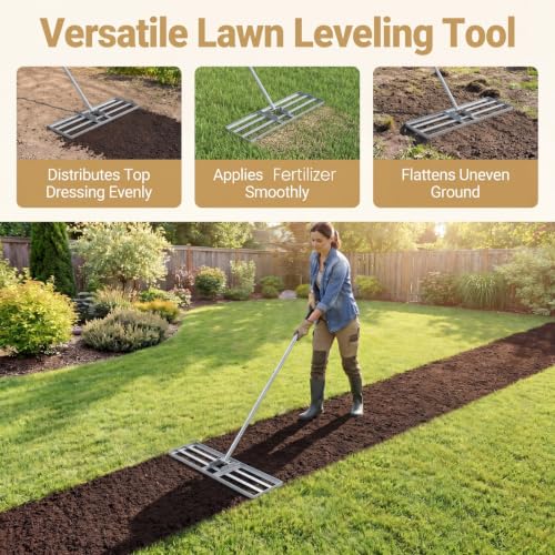 COSTWAY 30x10 Inch Lawn Leveling Rake (Silver, 30"x10") - color: Silver