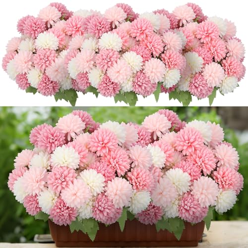 XunYee 12 Pcs Pink Artificial Flowers for Outdoor Silk Chrysanthemums - color: Pink