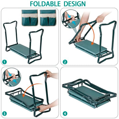SUPER DEAL Folding Garden Kneeler and Seat with 2 Free Tool Pouches - EVA Foam Pad Protects Your Knees - Sturdy and Lightweight - style: 2 Tool Pouches