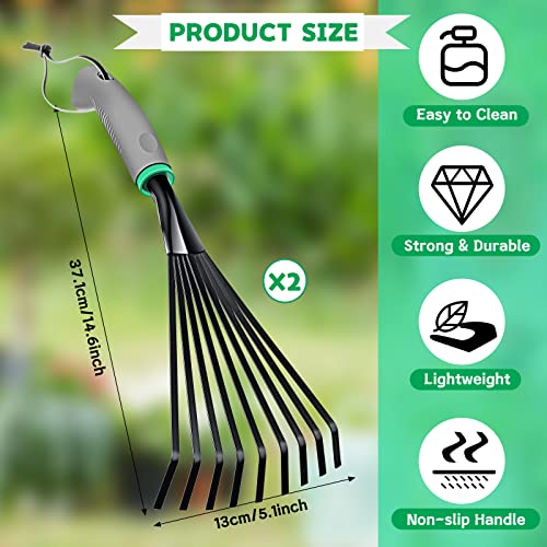2 Pcs Gardening Hand Rake Stainless Steel Hand Tiller Small Garden Rake for Gardening Short Handle with Handle Garden Tools for Cultivating Loosening Soil Spreading