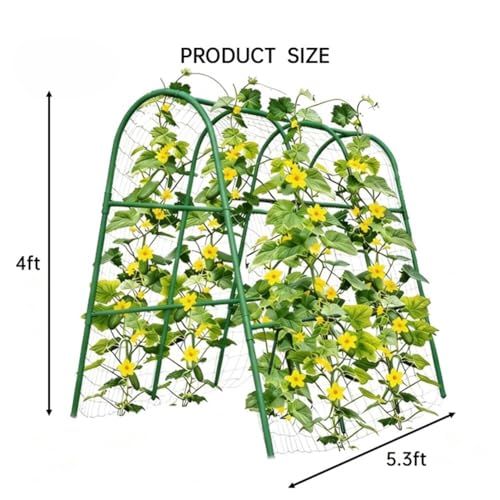 Garden Arch Trellis for Raised Beds, 4x5.3FT Plant Support for Cucumbers, Melons, Grapes, Roses & Climbing Vegetables, Outdoor Rust-Resistant Trellis for Vertical Growing, Green - size: 4x5.3x2 Ft