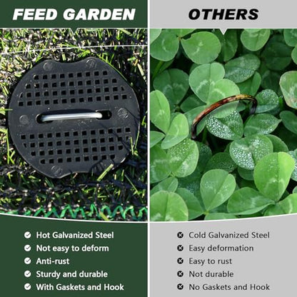 FEED GARDEN Landscape Staples 6 Inch 200 Pack Kit, Heavy Duty 11 Gauge Hot-Dip Galvanized Garden Stakes with 200 Gaskets & 1 Pick Hook for Weed Barrier, Landscape Fabric, Sod, Turf & Garden Edging
