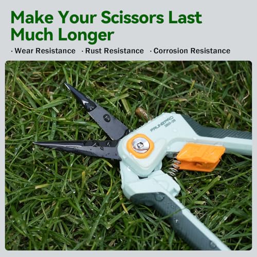 PrunePro Garden Scissors Pruning Shears Sharp Stainless Steel Non-Stick Teflon Coating Blade for Precise Cuts Garden Snip Bonsai Clippers for Plants Rose Flower 2 Pack - color: Green