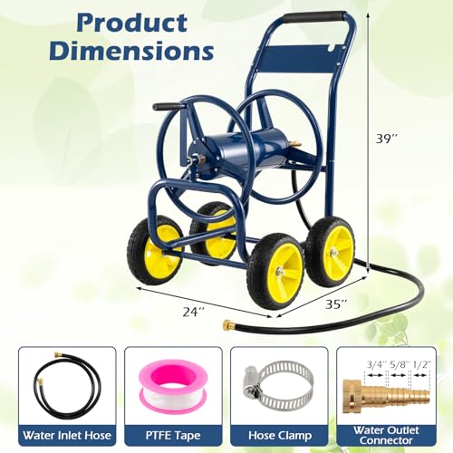 Garden Hose Reel Cart, Mobile Water Hose Cart with Heavy-duty Metal Frame & 4 Solid Wheels, Hold up to 330 ft of 5/8" Hoses, Outdoor Planting Tool for Lawn & Backyard (Navy Blue) - color: Navy Blue