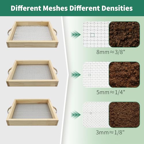 Soil Sifter for Gardening Dirt Sifter with 0.19 inch Metal Wire Mesh Sifting Screen Wood Rocks Sifter with Handle Screen Compost Sifter Garden Essentials（12.5x11.4 in） - size: 0.19 inch aperture
