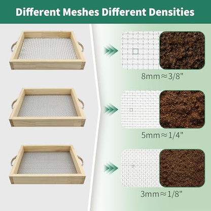 Soil Sifter for Gardening Dirt Sifter with 0.19 inch Metal Wire Mesh Sifting Screen Wood Rocks Sifter with Handle Screen Compost Sifter Garden Essentials（12.5x11.4 in） - size: 0.19 inch aperture