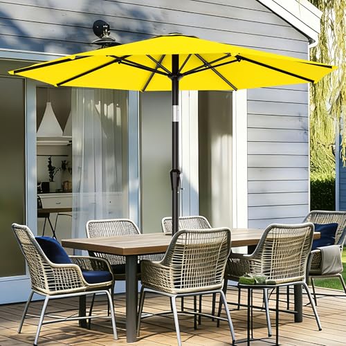 AreShark 9FT Outdoor Patio Umbrella with Tilt and Crank, Yellow - color: Yellow, size: 9ft