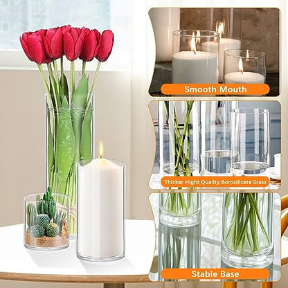 48 Pack Glass Cylinder Vases 4,6,8,10 Inch Tall Clear Flower Vase Hurricane Floating Candle Holder for Table Centerpiece Wedding Home Decor - size: 48 Pack(4,6,8,10 Inch )
