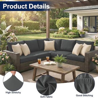 Smiry Waterproof Patio Cushion Covers, Stretch Outdoor Furniture Covers - color: Dark Grey, size: 4PCS