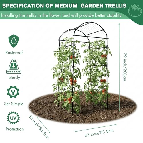 79" Tall Metal Cucumber Trellis Arch Sturdy Frame for 4FT Raised Garden Bed - size: 33"L x 33"W x 79"H