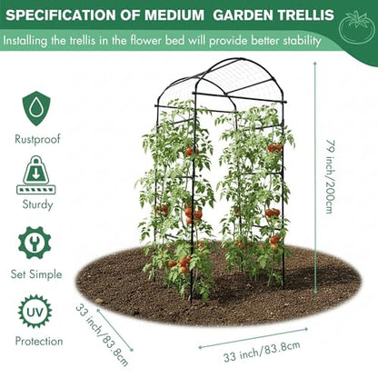 79" Tall Metal Cucumber Trellis Arch Sturdy Frame for 4FT Raised Garden Bed - size: 33"L x 33"W x 79"H