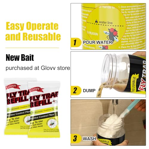 3 Reusable Fly Traps Outdoor Bottles, Fly Killer Catcher Jar with 6 Bait - size: 3 pack1