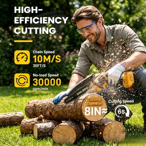 Mini Chainsaw Cordless, 8 IN Brushless Electric Chainsaw for Wood Cutting - color: Yellow01