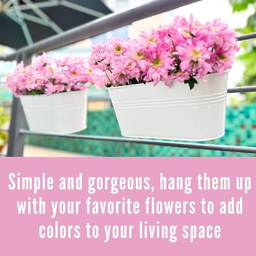 LaLaGreen Outdoor Rail Planter (17 in, 6 Pack) White Metal Deck Fence Pots
