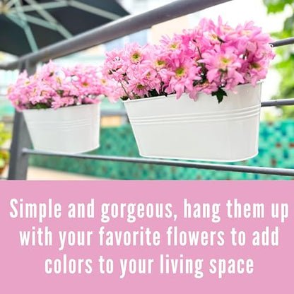 LaLaGreen Balcony Rail Planter (11.2 in, 15 Pack) White Metal Hanging Pots - size: 11.2" (28 cm) x 15 Pack