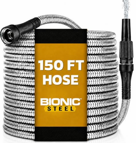 BIONIC STEEL 150 Ft Metal Garden Hose with Sprayer Nozzle - size: 150'