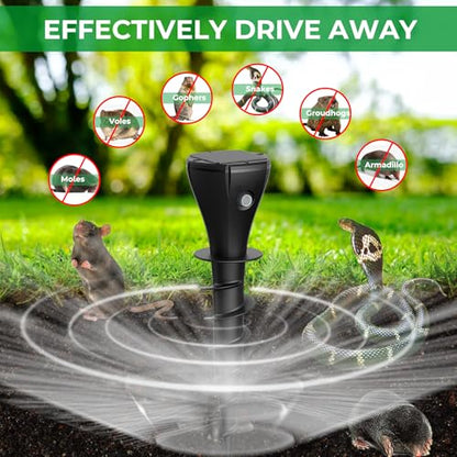 Solar Powered Mole Repellent for Lawns, 8 Pack Ultrasonic Vole Repeller Outdoor, IP 65 Waterproof Outdoor Ultrasonic Mole Deterrent Get Rid of Gopher Vole Skunk Groundhog in Garden Yard