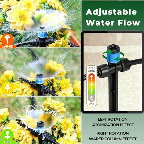 50FT Drip Irrigation System for Starter: Small Garden Quick Connect 1/4" PE Water Tubing Automatic 11Pcs Sprinkler Kit Adjustable Misting Part Watering Hose Outdoor Raised Bed Plants Flower Greenhouse - size: 50FT