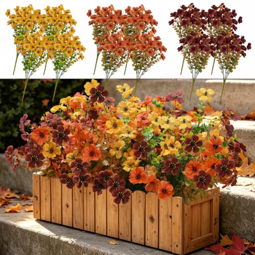 12 Bundles Artificial Mums, UV Resistant, Orange