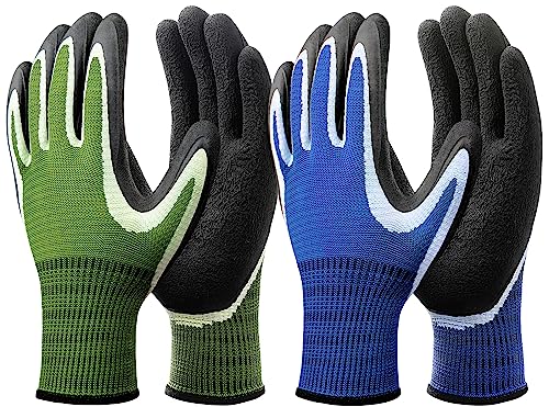 DOFOWORK Gardening Gloves - 6 Pair Gardening Gloves for Women/Men with Grip - color: Blue & Green, Large