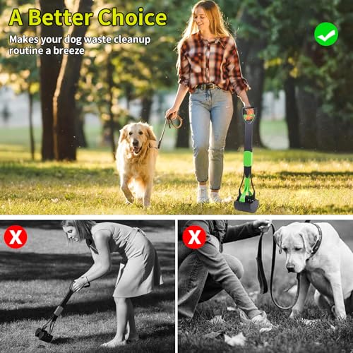 ienjoyed 36“ Large Dog Pooper Scooper for Large Dogs Heavy Duty, Non-Breakable Dog Poop Scooper with Wide Handle for Grass, Gravel, Durable Dog Poop Pick Up Tool, Long Handled Poop Grabber (Green) - color: 36-inch(Green)