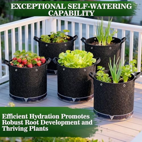 5 Pack 7 Gallon Self-Watering Grow Bags with Reservoir and Support Rings - size: 7 Gallon