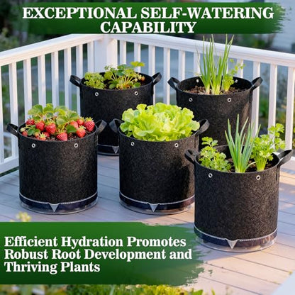 5 Pack 7 Gallon Self-Watering Grow Bags with Reservoir and Support Rings - size: 7 Gallon