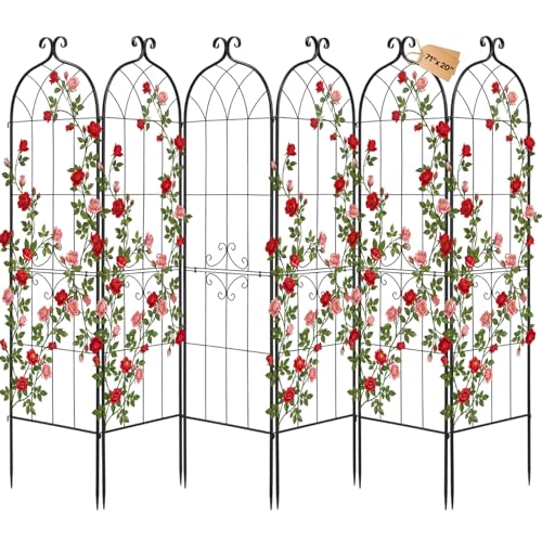 VEVOR 6 Packs Metal Garden Trellis for Climbing Plants Outdoor 71x20in, Rustproof Plant Tall Trellis for Rose Vine Flowers and Vegetables - color: 6 Packs-Style2, size: 71''H x 20''W