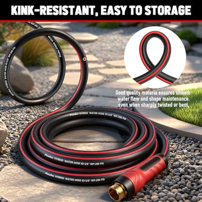 Garden Hose 100ft x 5/8", NON-EXPANDABLE Heavy Duty Premium Flexible Hose - color: Red, size: 100ft