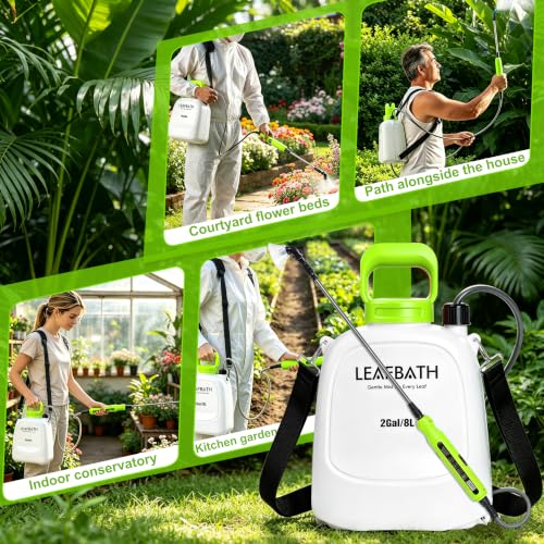 2 Gallon Battery Powered Backpack Sprayer - Rechargeable Electric Garden Sprayer, Comes with an Extra 10FT Hose, 2 Speed Modes, 6 Nozzles, Telescopic Wand, Backpack & Shoulder Sprayer for Lawn Yard - color: Green-White