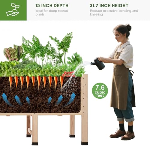 AMERLIFE 4x2 Ft Raised Garden Bed with Legs and Drainage Holes - color: Light Wood, size: 4x2 FT-16 In Depth