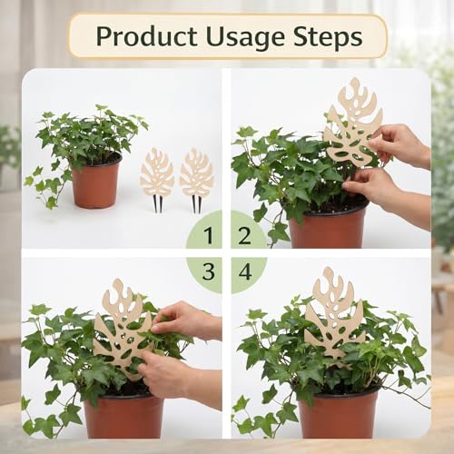 Junkin 3 Pcs 11.2 Inch Wooden Monstera Leaf Trellis, Indoor Climbing Plant Support for Potted Plants Pothos Ivy Hoya Vines, Small Garden Stake for Houseplants