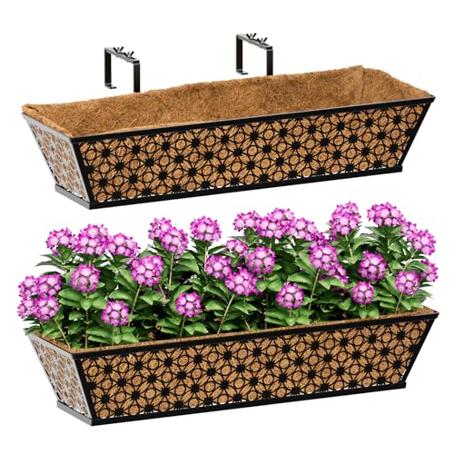 SPECILITE 24" Adjustable Metal Window Railing Planters Boxes, 2 Pack - size: 24in, style: 2Packs