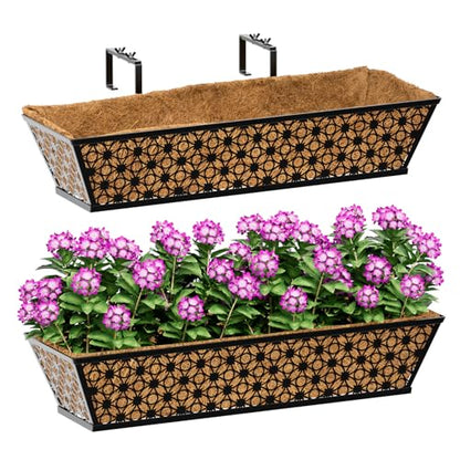 SPECILITE 24" Adjustable Metal Window Railing Planters Boxes, 2 Pack - size: 24in, style: 2Packs
