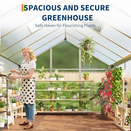 6x10 FT Greenhouse, Easy Assembly Aluminum Polycarbonate Greenhouses for Outdoors with Roof Vent, Large Aluminum Walk-in Greenhouse for Sunroom Patio, Backyard, Garden, Sliding Lockable Door, Silver - color: Silver, size: 6x10 FT