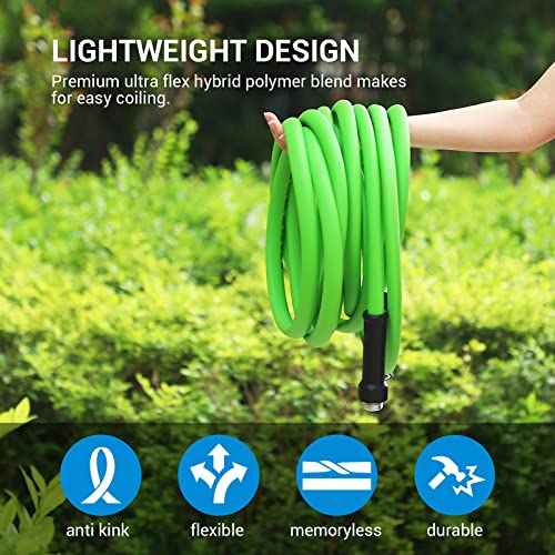 DEWENWILS Garden Hose 25 ft x 5/8", Water Hose with Swivel Handle, Heavy Duty, Lightweight, Flexible Hose for Plants, Car, Yard, 3/4 Inch Solid Fittings, Drinking Water Safe HHGH25A1 - color: Green, size: 25 ft
