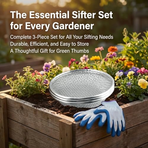 3Pcs Soil Sifter Sieve,3 Mesh Sizes (1/8", 1/4", 3/8") Heavy Duty Galvanized Steel Compost Sieve for 5 Gallon Bucket,Round Garden Sifter for Compost, Dirt, Rocks, Gravel & Garden