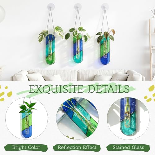3 Pcs Stained Glass Window Hanging Decor, Plant Propagation Station