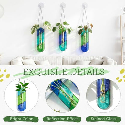 3 Pcs Stained Glass Window Hanging Decor, Plant Propagation Station