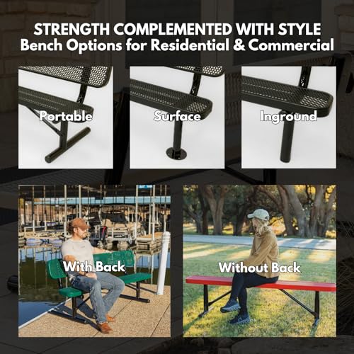 COATEDOUTDOORFURNITURE Bench, Green, Expanded, 8Ft, with Back, Surface - color: Green, size: 8 Ft, With Back Surface Mount