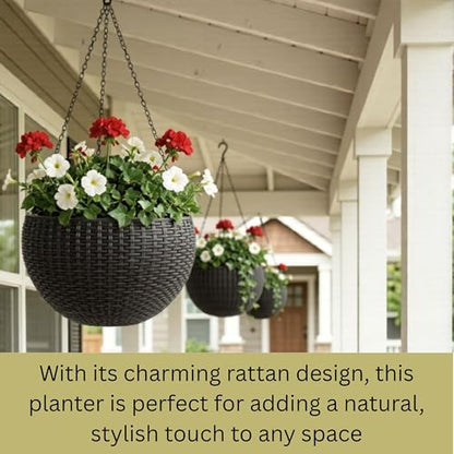 LaLaGreen Indoor Hanging Planters (11in, 3 Pack) Self-Watering Flower Pots - color: Black X 3