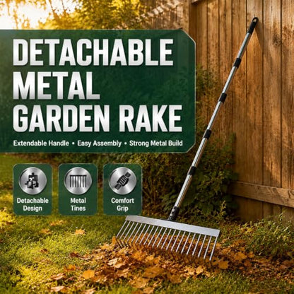 Garden Rake for Leaves, Heavy Duty Metal Leaf Rake for Lawn, Yard, Shrub - size: 77 inch