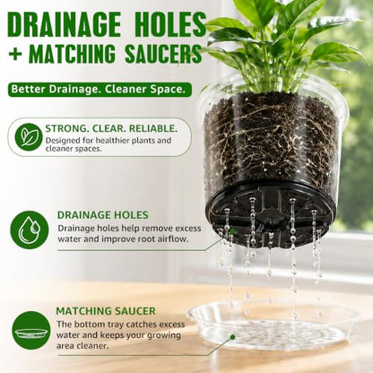 MIXC 12/10/8/6/5 Inch 20 Pack Clear Nursery Pots with Drainage & Sacuer - size: 12/10/8/6/5 IN*20 Pack