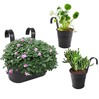 HowRU Metal Iron Flower Pots for Railing Fence Hanging Bucket Pots(5 Pcs) and Hanging Flower Pots Metal Iron Bucket Planter(10 Pcs) (Black) - color: Black