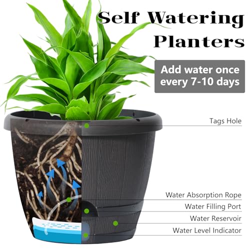 Sun-E 10 Inch Whiskey Barrel Self Watering Planters, Wood Look, 3-Pack - color: Deep Wooden Grain